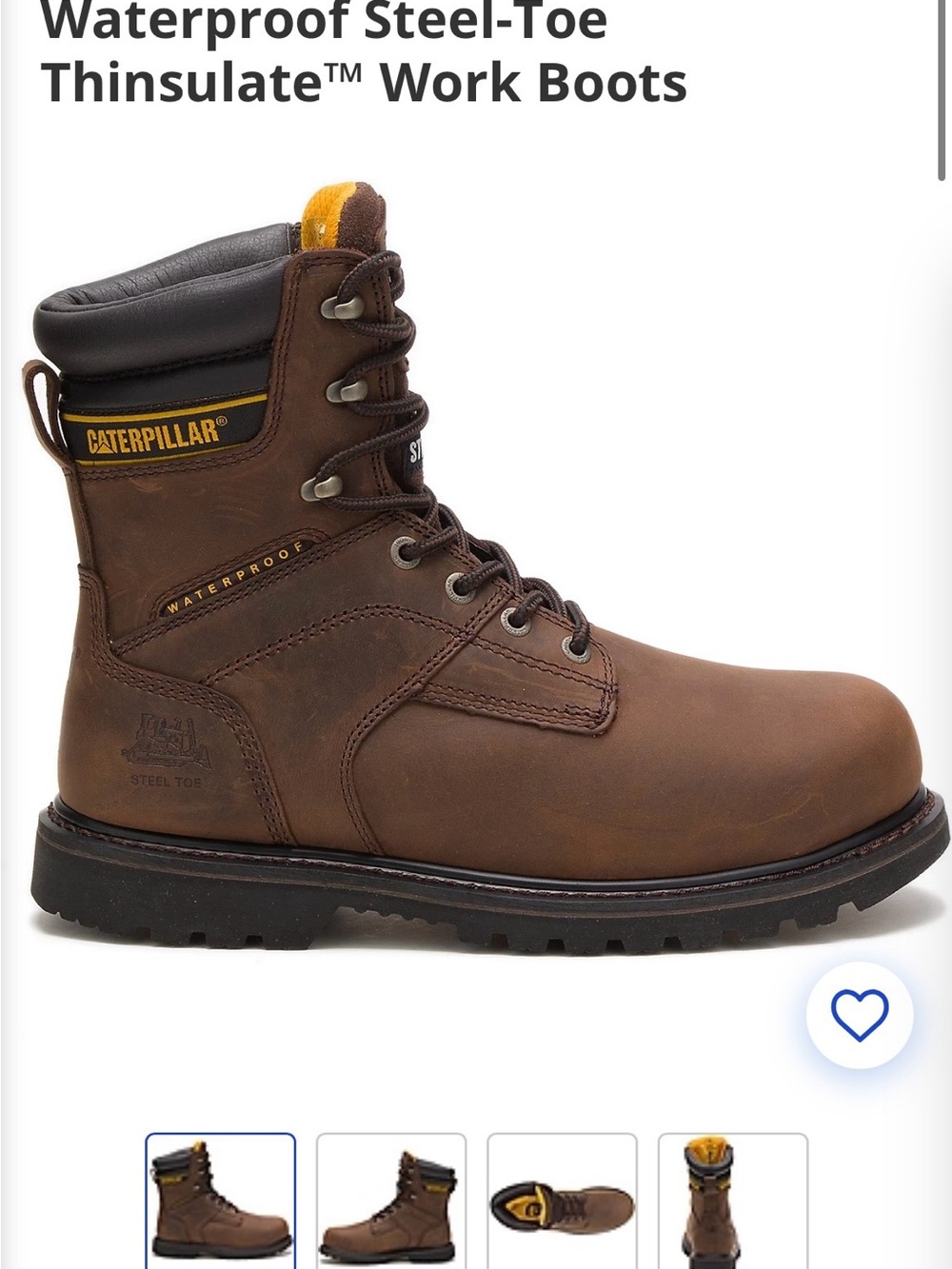 CAT Men's Salvo 8" Waterproof Steel Toe 14M Dark Brown